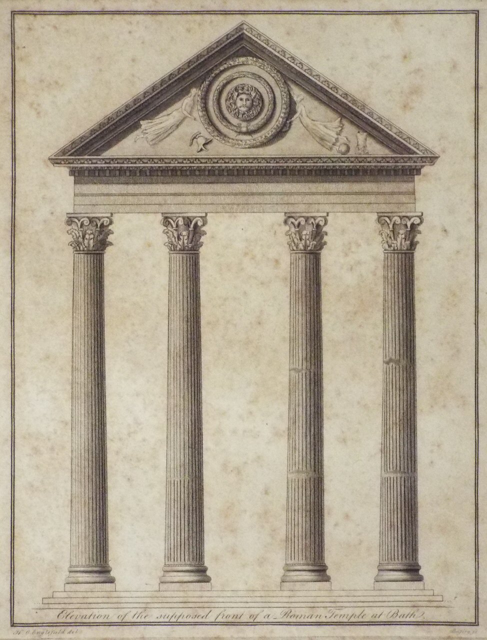 Print - Elevation of the Supposed front of a Roman Temple at Bath - 